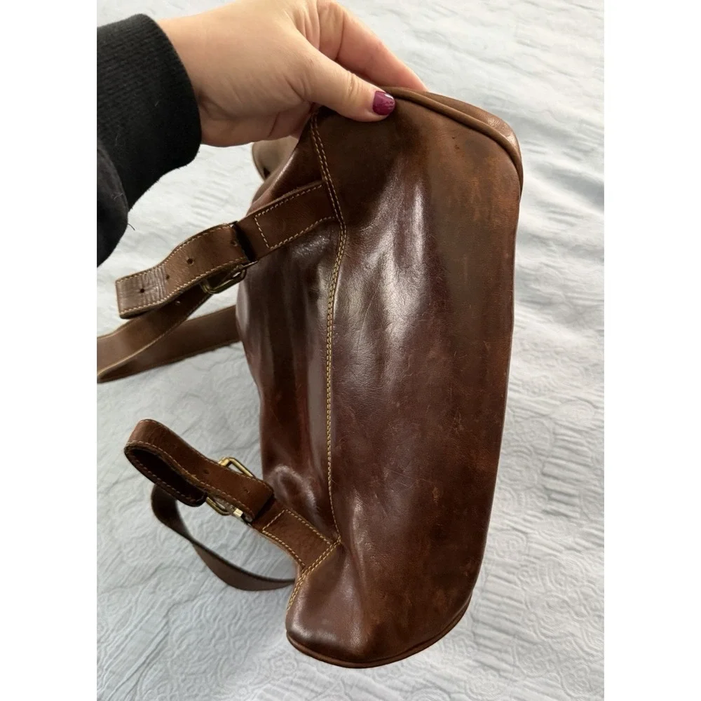 Vintage 90s‎ Leather Backpack By Roots Of Canada Brown Patina Beck Ola Star Trek